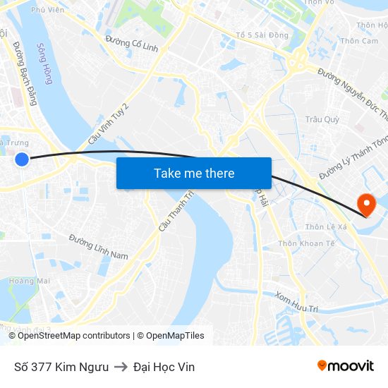 Số 377 Kim Ngưu to Đại Học Vin map