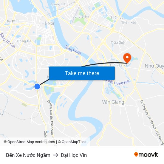 Bến Xe Nước Ngầm to Đại Học Vin map