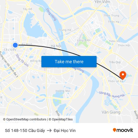 Số 148-150 Cầu Giấy to Đại Học Vin map