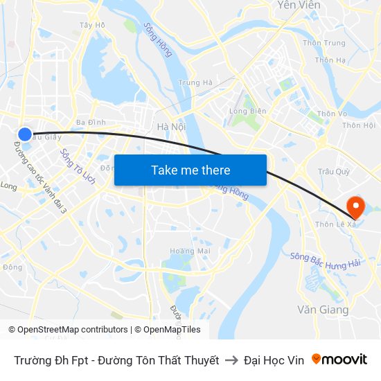 Trường Đh Fpt - Đường Tôn Thất Thuyết to Đại Học Vin map