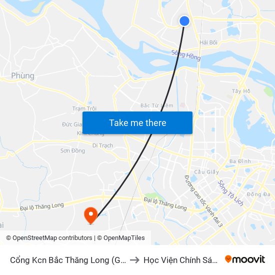 Cổng Kcn Bắc Thăng Long (Gần Cầu Vượt Bộ Hành) to Học Viện Chính Sách Và Phát Triển map