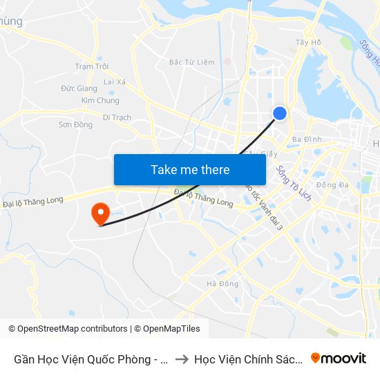 Gần Học Viện Quốc Phòng - 91 Hoàng Quốc Việt to Học Viện Chính Sách Và Phát Triển map