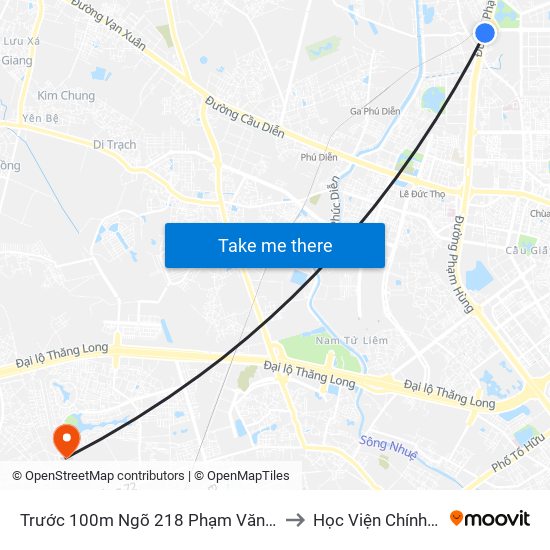 Trước 100m Ngõ 218 Phạm Văn Đồng (Đối Diện Công Viên Hòa Bình) to Học Viện Chính Sách Và Phát Triển map