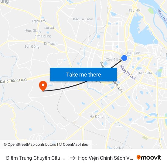 Điểm Trung Chuyển Cầu Giấy - Gtvt 02 to Học Viện Chính Sách Và Phát Triển map