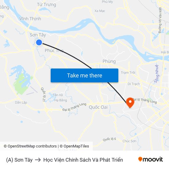 (A) Sơn Tây to Học Viện Chính Sách Và Phát Triển map