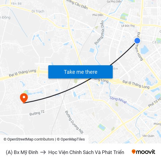 (A) Bx Mỹ Đình to Học Viện Chính Sách Và Phát Triển map