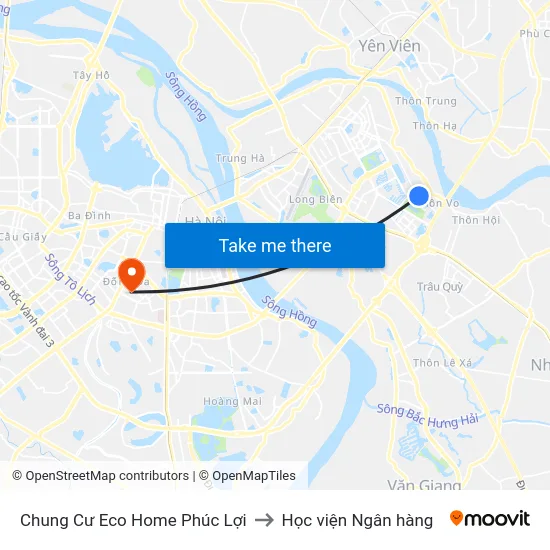 Chung Cư Eco Home Phúc Lợi to Học viện Ngân hàng map