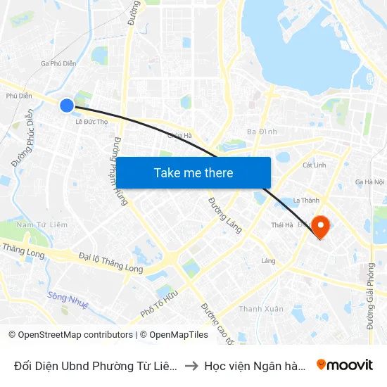 Đối Diện Ubnd Phường Từ Liêm to Học viện Ngân hàng map