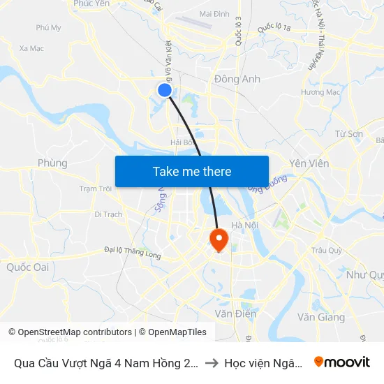 Qua Cầu Vượt Ngã 4 Nam Hồng 200m - Ql23 to Học viện Ngân hàng map