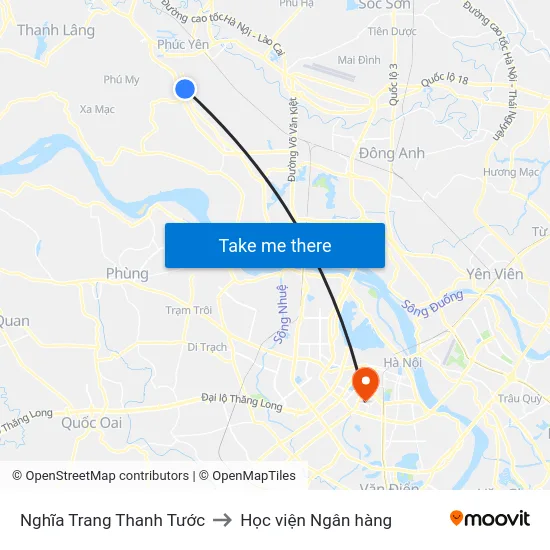 Nghĩa Trang Thanh Tước to Học viện Ngân hàng map