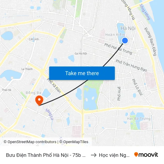 Bưu Điện Thành Phố Hà Nội - 75b Đinh Tiên Hoàng to Học viện Ngân hàng map