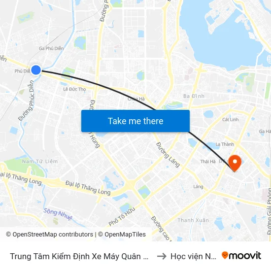 Trung Tâm Kiểm Định Xe Máy Quân Sự (Cầu Diễn) - Đường 32 to Học viện Ngân hàng map