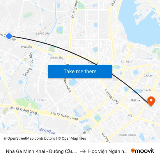 Nhà Ga Minh Khai - Đường Cầu Diễn to Học viện Ngân hàng map