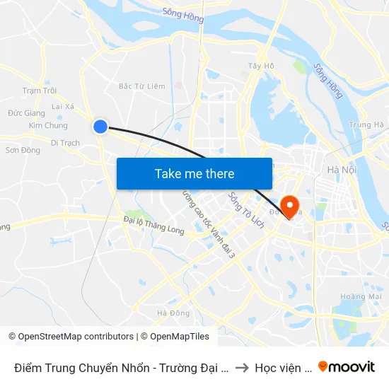 Điểm Trung Chuyển Nhổn - Trường Đại Học Công Nghiệp Hà Nội - Đường 32 to Học viện Ngân hàng map