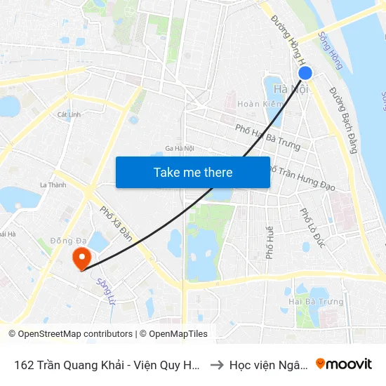 162 Trần Quang Khải - Viện Quy Hoạch Thủy Lợi to Học viện Ngân hàng map