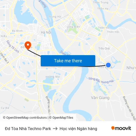 Đd Tòa Nhà Techno Park to Học viện Ngân hàng map
