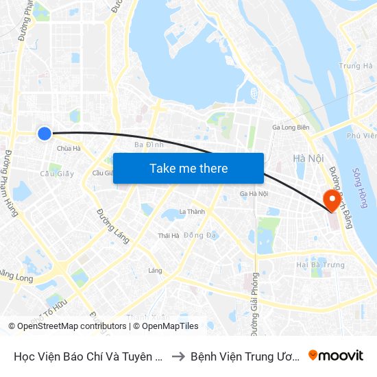 Học Viện Báo Chí Và Tuyên Truyền - 36 Xuân Thủy to Bệnh Viện Trung Ương Quân Đội 108 map