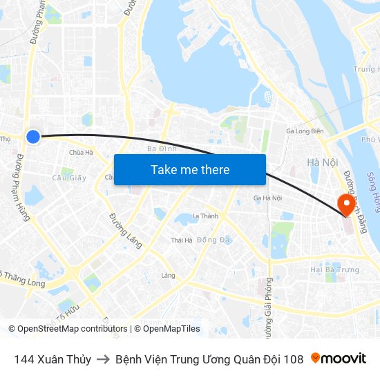 144 Xuân Thủy to Bệnh Viện Trung Ương Quân Đội 108 map