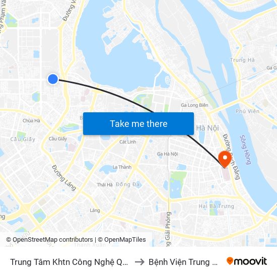 Trung Tâm Khtn Công Nghệ Quốc Gia - 18 Hoàng Quốc Việt to Bệnh Viện Trung Ương Quân Đội 108 map