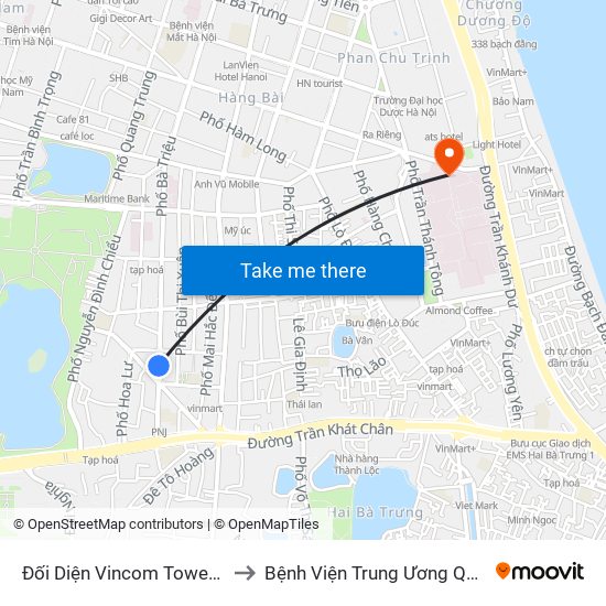 Đối Diện Vincom Tower - Bà Triệu to Bệnh Viện Trung Ương Quân Đội 108 map