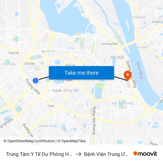 Trung Tâm Y Tế Dự Phòng Hn - 70 Nguyễn Chí Thanh to Bệnh Viện Trung Ương Quân Đội 108 map