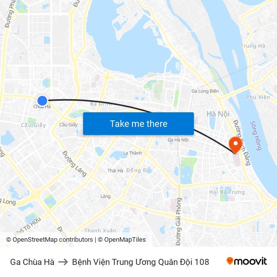 Ga Chùa Hà to Bệnh Viện Trung Ương Quân Đội 108 map