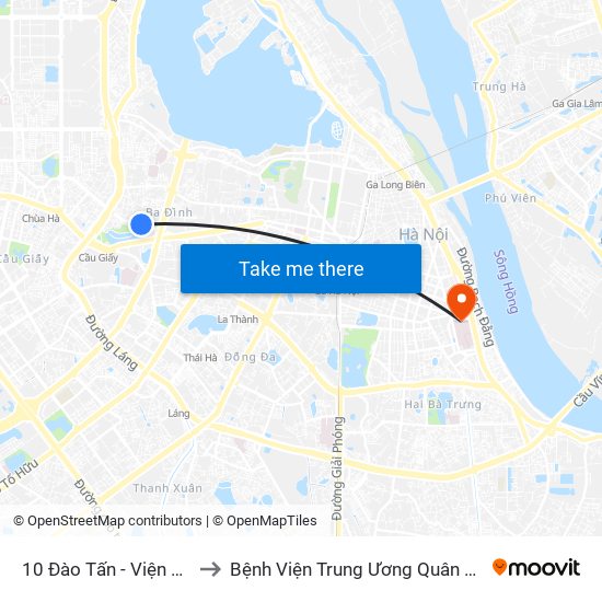 10 Đào Tấn - Viện Vật Lý to Bệnh Viện Trung Ương Quân Đội 108 map