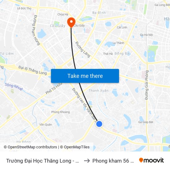 Trường Đại Học Thăng Long - Nghiêm Xuân Yêm to Phong kham 56 hai ba trung map