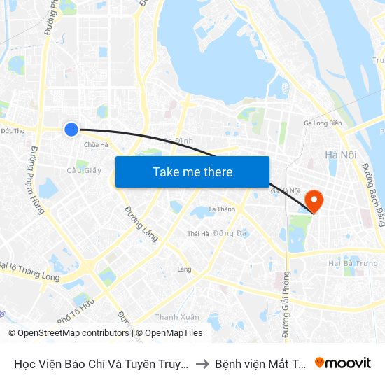 Học Viện Báo Chí Và Tuyên Truyền - 36 Xuân Thủy to Bệnh viện Mắt Trung Ương map