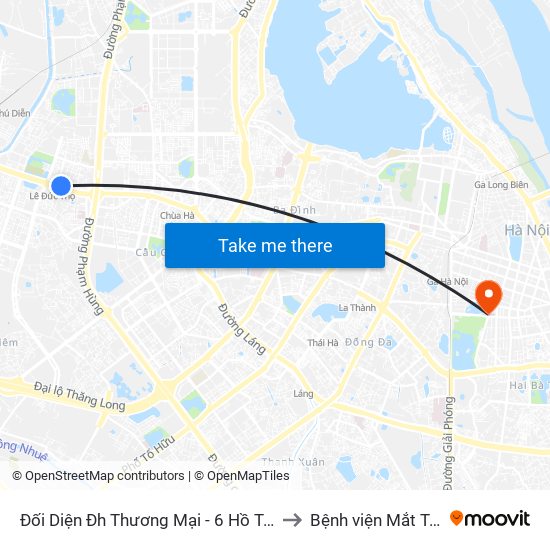 Đối Diện Đh Thương Mại - 6 Hồ Tùng Mậu (Cột Sau) to Bệnh viện Mắt Trung Ương map