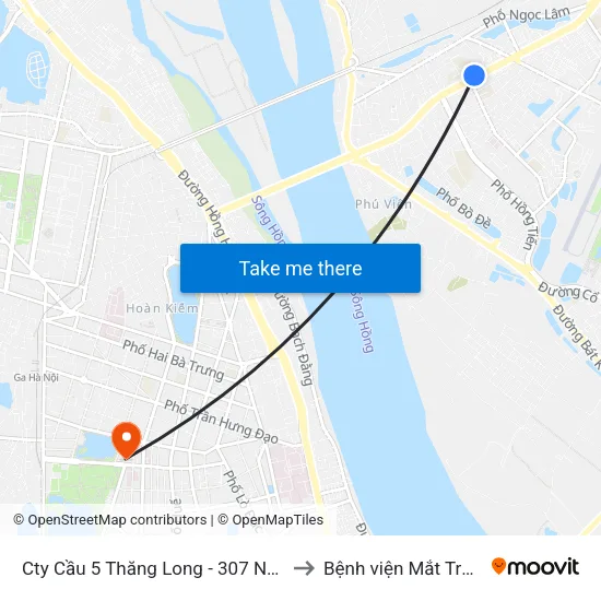Cty Cầu 5 Thăng Long - 307 Nguyễn Văn Cừ to Bệnh viện Mắt Trung Ương map