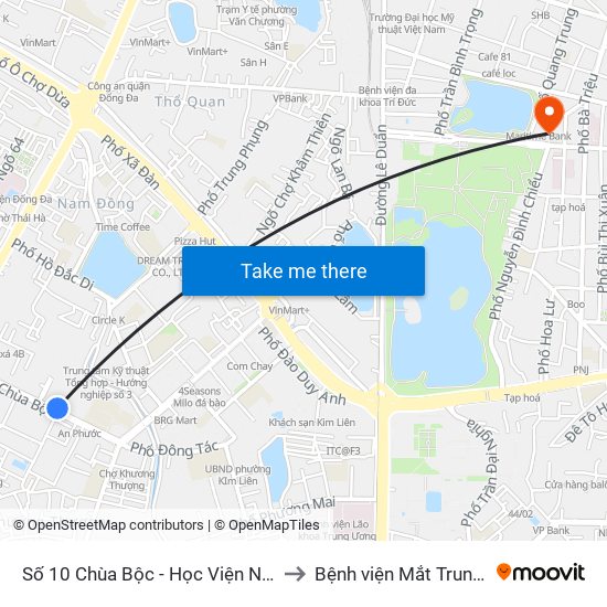 Số 10 Chùa Bộc - Học Viện Ngân Hàng to Bệnh viện Mắt Trung Ương map