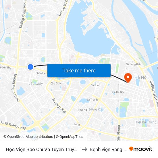 Học Viện Báo Chí Và Tuyên Truyền - 36 Xuân Thủy to Bệnh viện Răng Hàm Mặt map