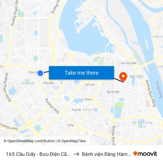 165 Cầu Giấy - Bưu Điện Cầu Giấy to Bệnh viện Răng Hàm Mặt map