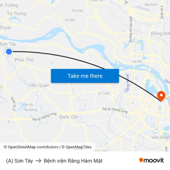 (A) Sơn Tây to Bệnh viện Răng Hàm Mặt map