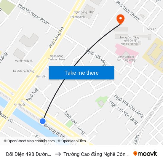 Đối Diện 498 Đường Láng to Trường Cao đẳng Nghề Công nghiệp map