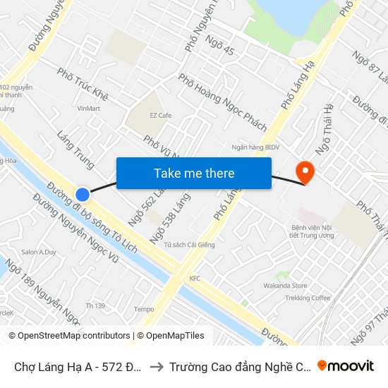 Chợ Láng Hạ A - 572 Đường Láng to Trường Cao đẳng Nghề Công nghiệp map