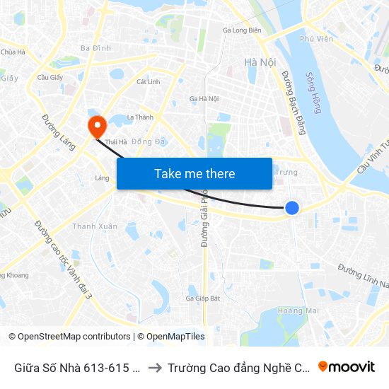 Giữa Số Nhà 613-615 Kim Ngưu to Trường Cao đẳng Nghề Công nghiệp map