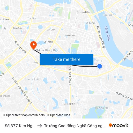 Số 377 Kim Ngưu to Trường Cao đẳng Nghề Công nghiệp map