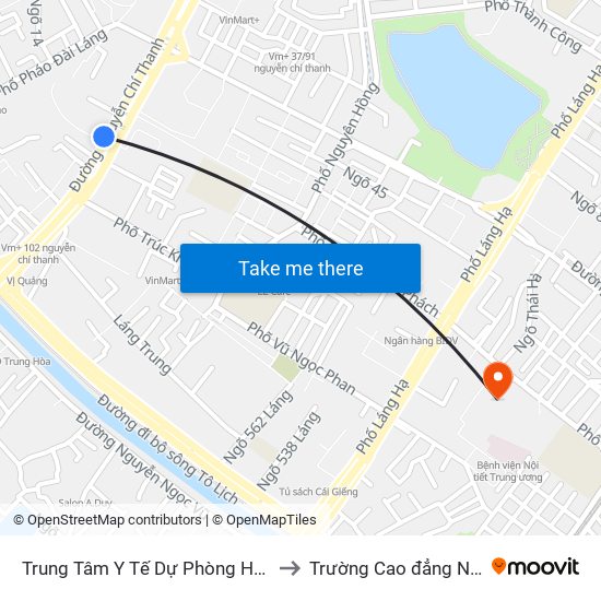 Trung Tâm Y Tế Dự Phòng Hn - 70 Nguyễn Chí Thanh to Trường Cao đẳng Nghề Công nghiệp map