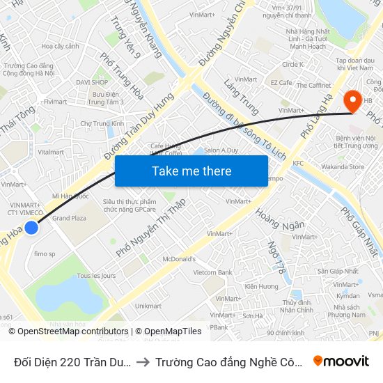 Đối Diện 220 Trần Duy Hưng to Trường Cao đẳng Nghề Công nghiệp map