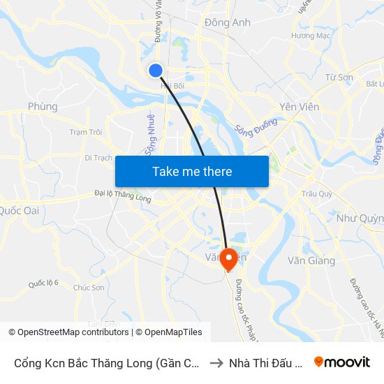 Cổng Kcn Bắc Thăng Long (Gần Cầu Vượt Bộ Hành) to Nhà Thi Đấu Thanh Trì map