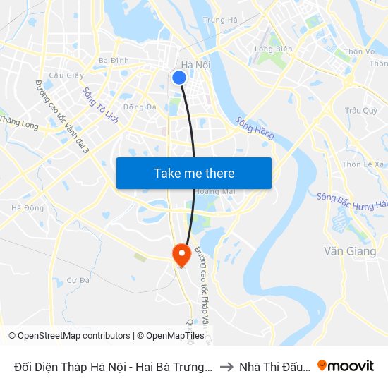 Đối Diện Tháp Hà Nội - Hai Bà Trưng (Cạnh 56 Hai Bà Trưng) to Nhà Thi Đấu Thanh Trì map