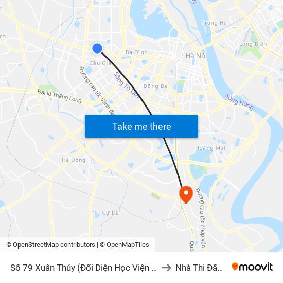 Số 79 Xuân Thủy (Đối Diện Học Viện Báo Chí Và Tuyên Truyền) to Nhà Thi Đấu Thanh Trì map