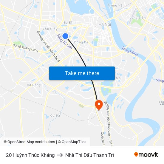 20 Huỳnh Thúc Kháng to Nhà Thi Đấu Thanh Trì map