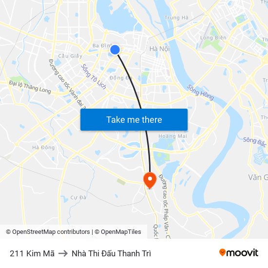 211 Kim Mã to Nhà Thi Đấu Thanh Trì map