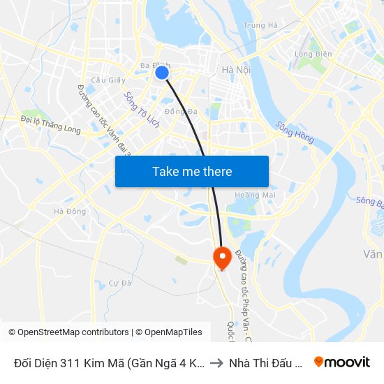 Đối Diện 311 Kim Mã (Gần Ngã 4 Kim Mã - Vạn Bảo) to Nhà Thi Đấu Thanh Trì map