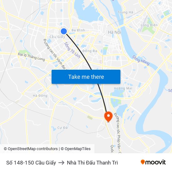 Số 148-150 Cầu Giấy to Nhà Thi Đấu Thanh Trì map