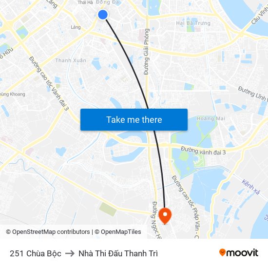 251 Chùa Bộc to Nhà Thi Đấu Thanh Trì map