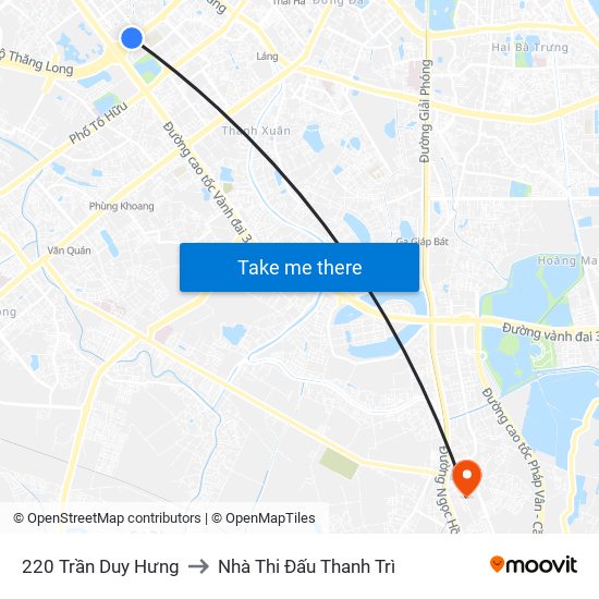 220 Trần Duy Hưng to Nhà Thi Đấu Thanh Trì map